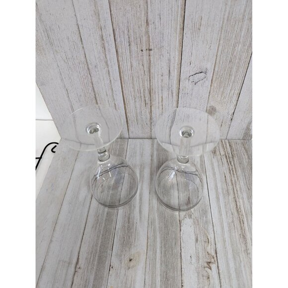 Wine Goblets Champagne Glasses 6 7/8" Stemmed Set of 2 Silver Bands - Picture 4 of 4